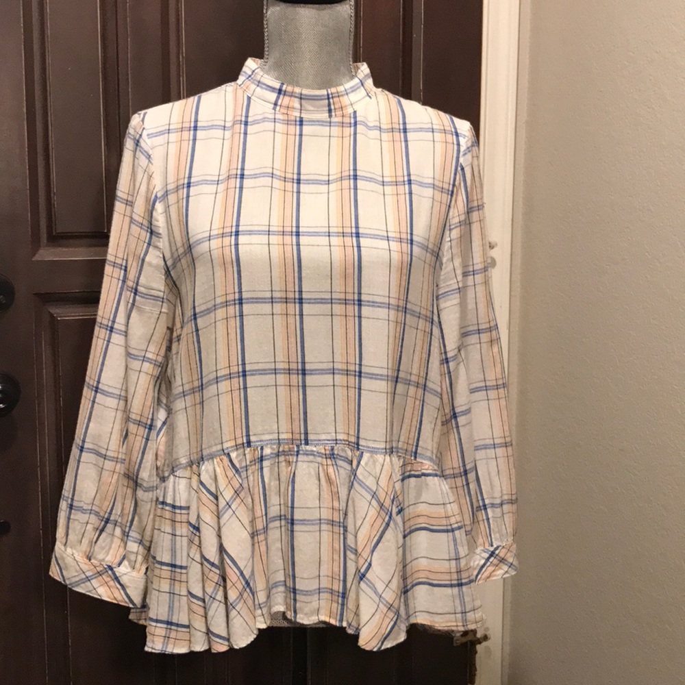 Maeve brand peplum plaid top